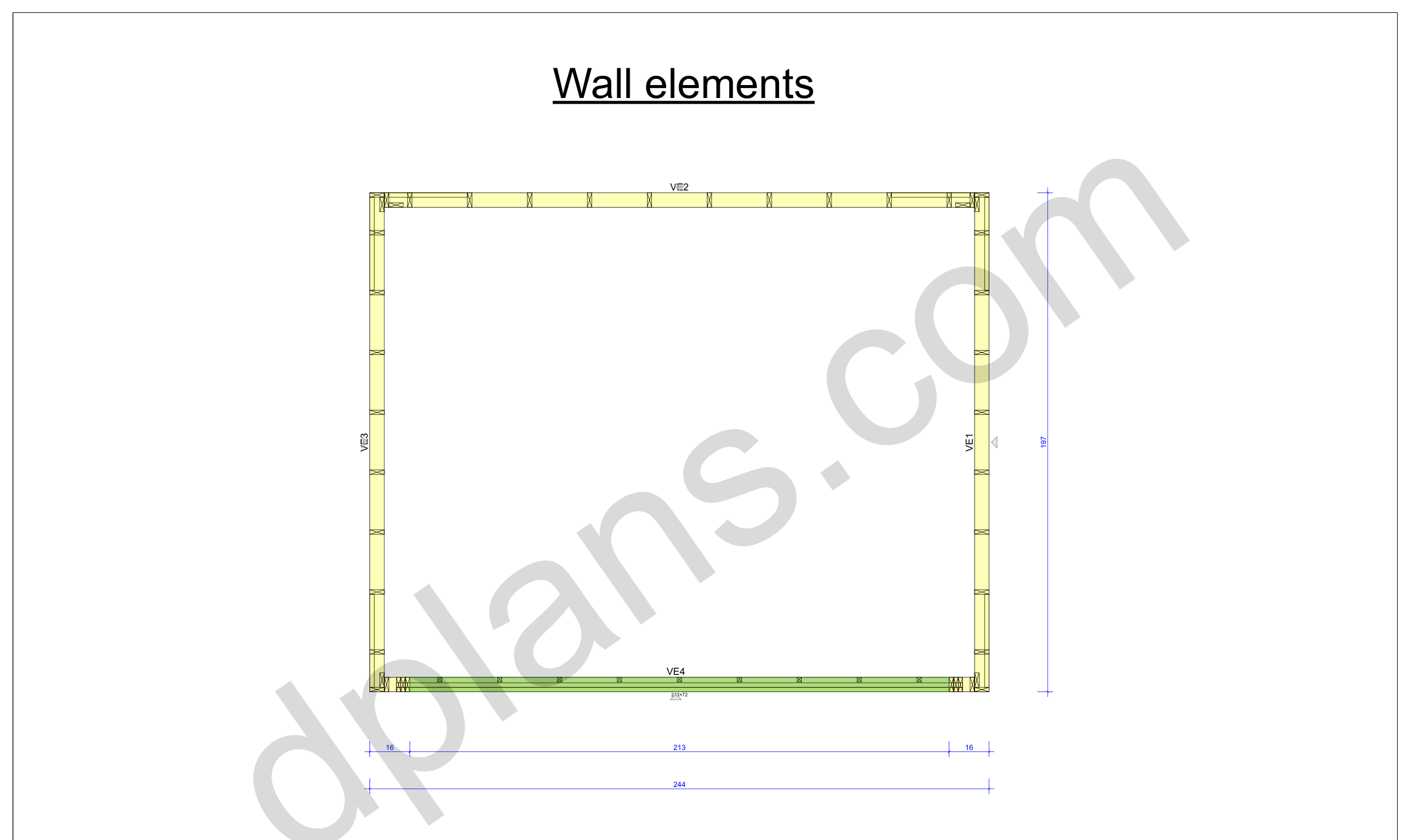 16x20 garage plans, wall layout plan with the four wall panels and the door opening (imperial, inches)