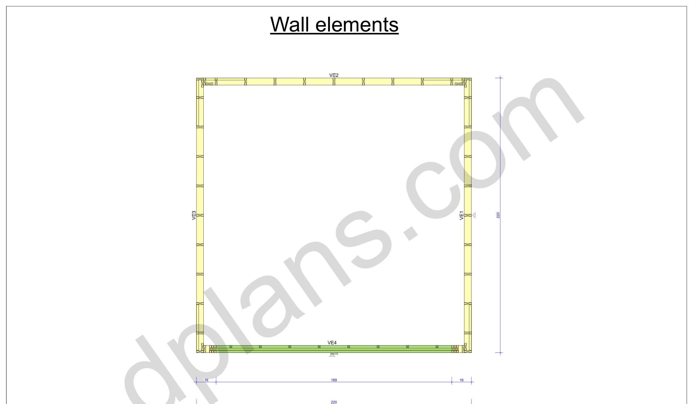 18x18 garage plans, wall layout plan with the four wall panels and the door opening (imperial, inches)