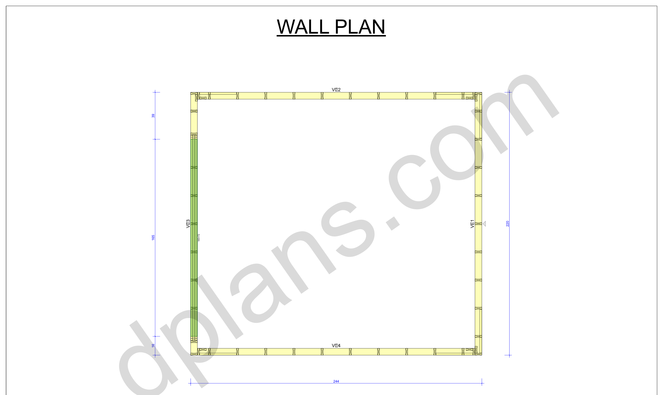 18x20 garage plans, wall layout plan with the four wall panels and the door opening (imperial, inches)