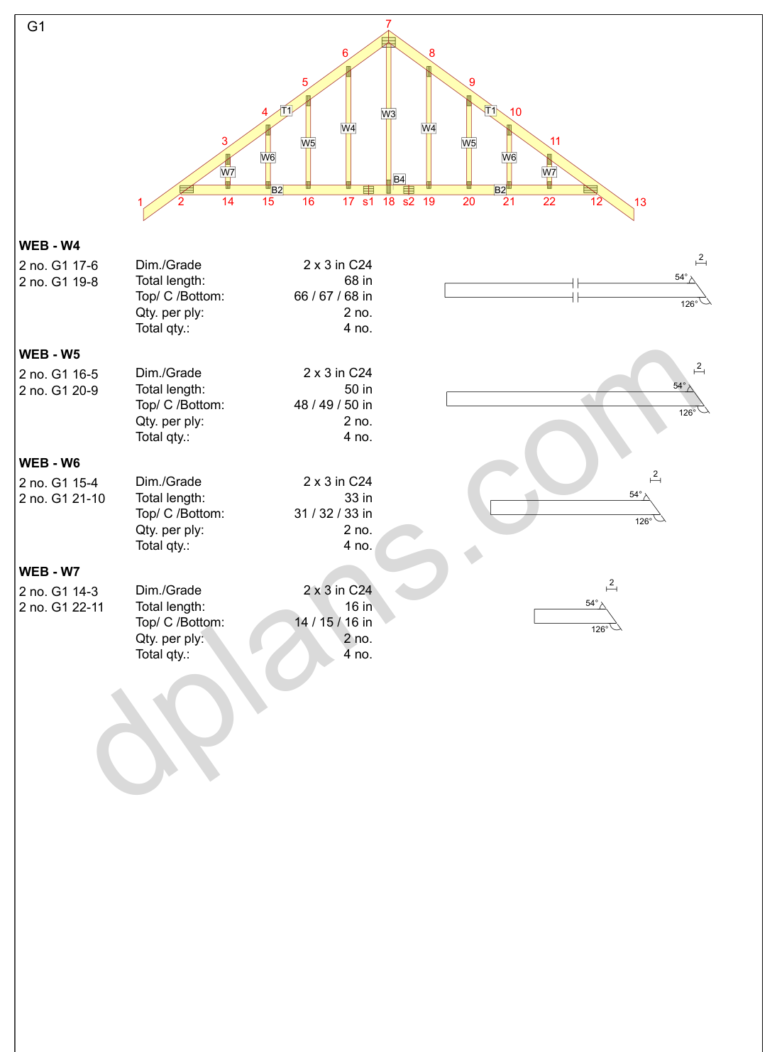 18x20 garage plans, wall panel framing elevation with stud spacing and the cut list (imperial, inches)