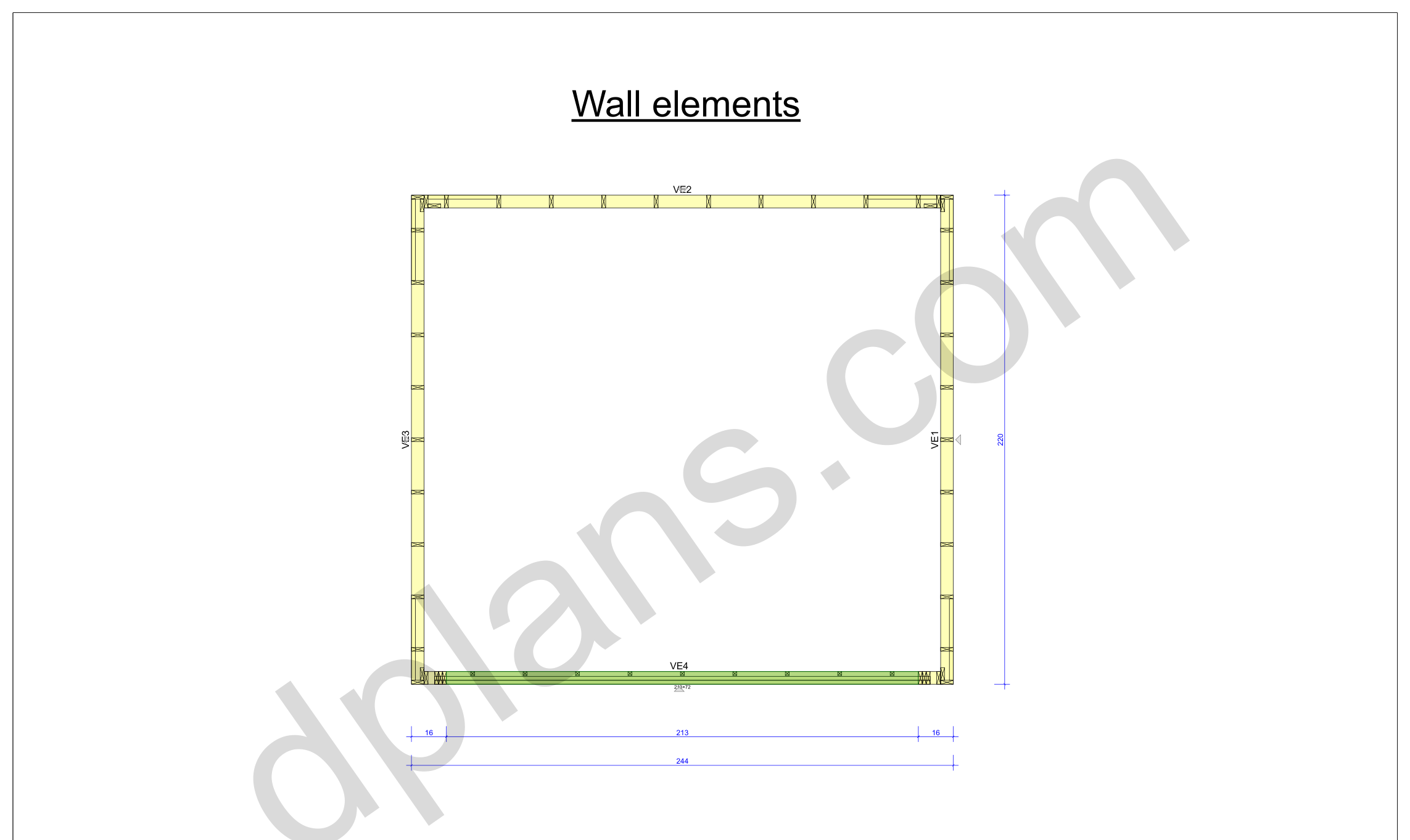18x20 garage plans, wall layout plan with the four wall panels and the door opening (imperial, inches)
