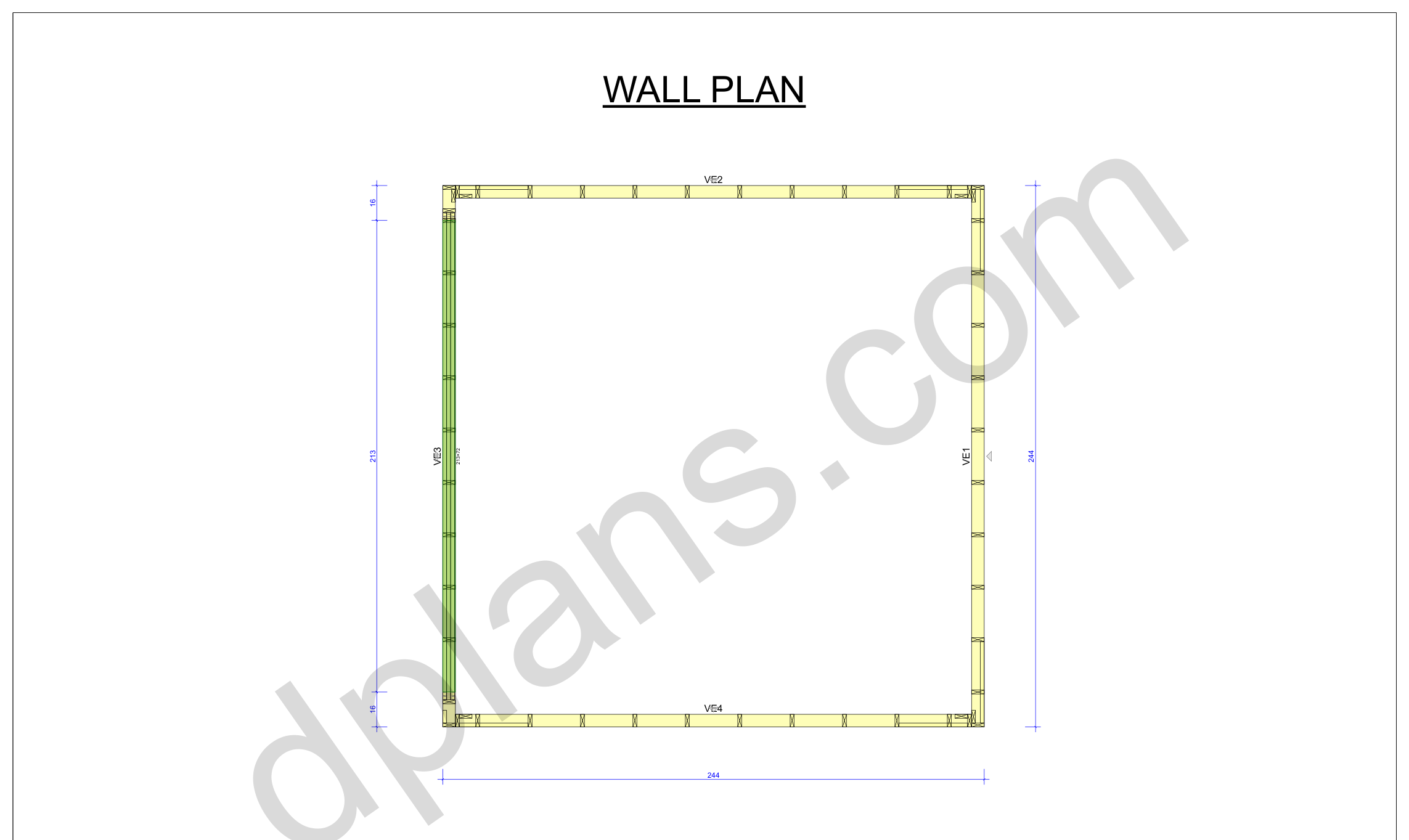 20x20 garage plans, wall layout plan with the four wall panels and the door opening (imperial, inches)
