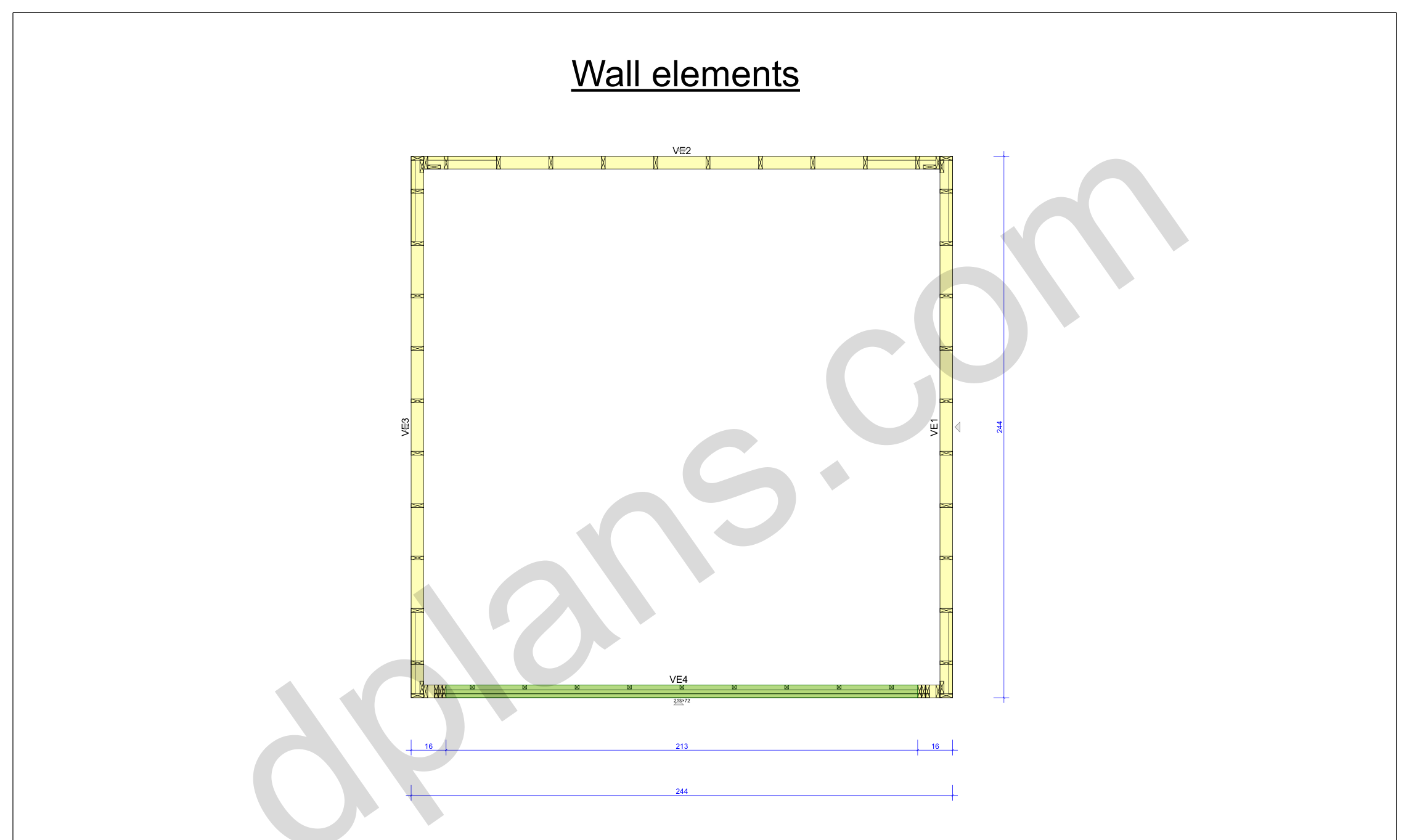 20x20 garage plans, wall layout plan with the four wall panels and the door opening (imperial, inches)