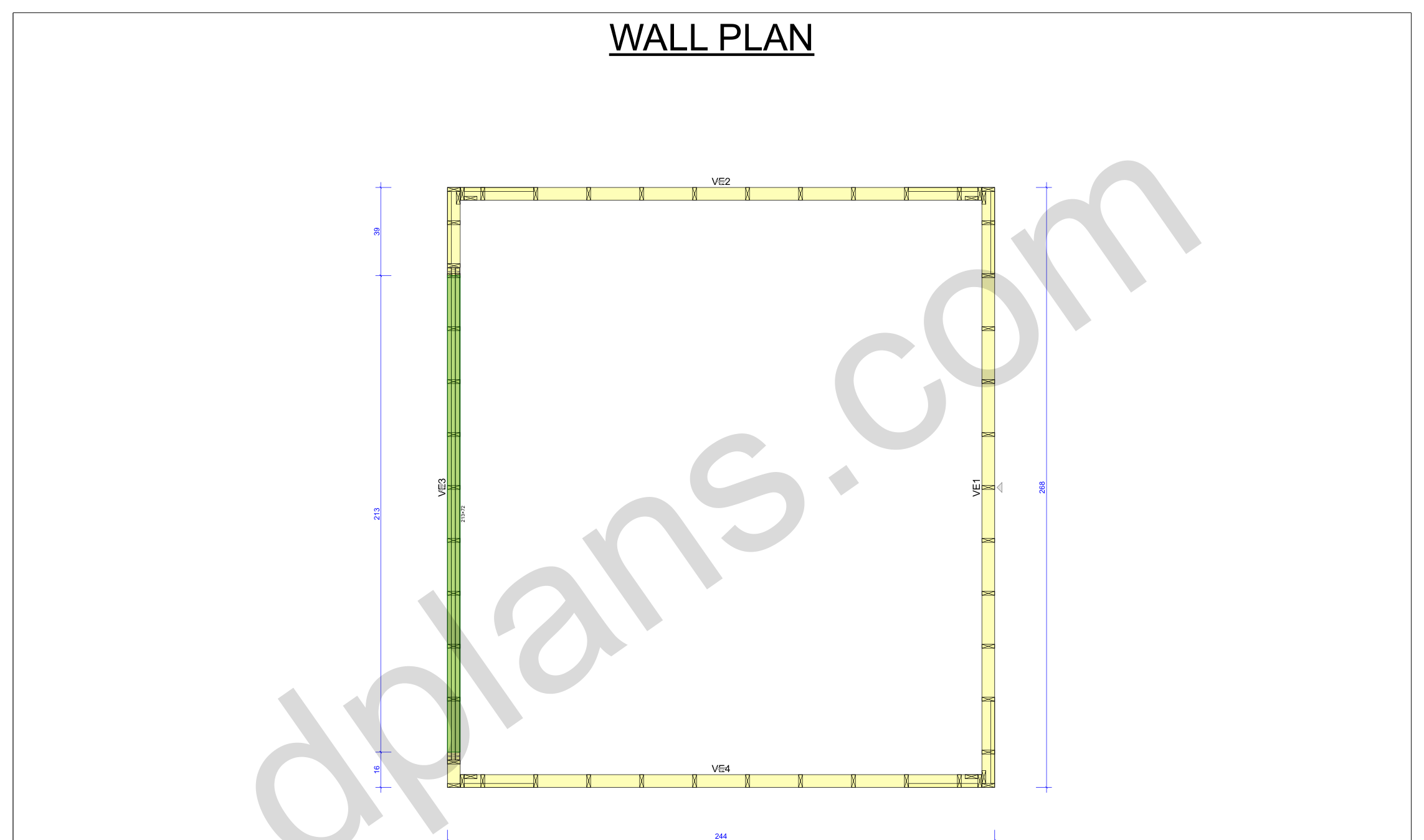 22x20 garage plans, wall layout plan with the four wall panels and the door opening (imperial, inches)