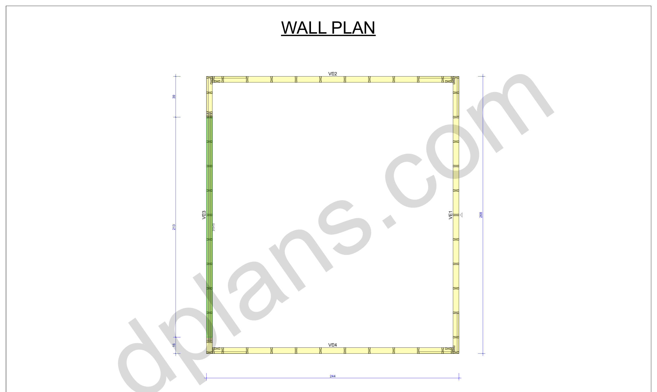 22x20 garage plans, wall layout plan with the four wall panels and the door opening (imperial, inches)