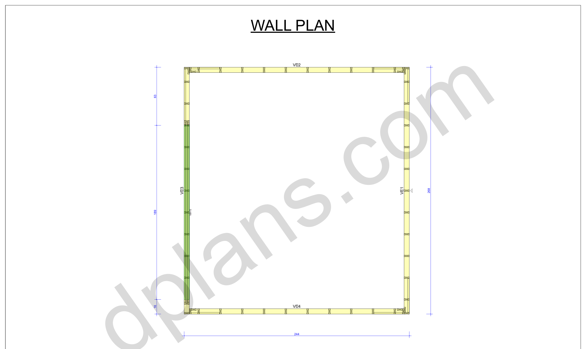 22x20 garage plans, wall layout plan with the four wall panels and the door opening (imperial, inches)