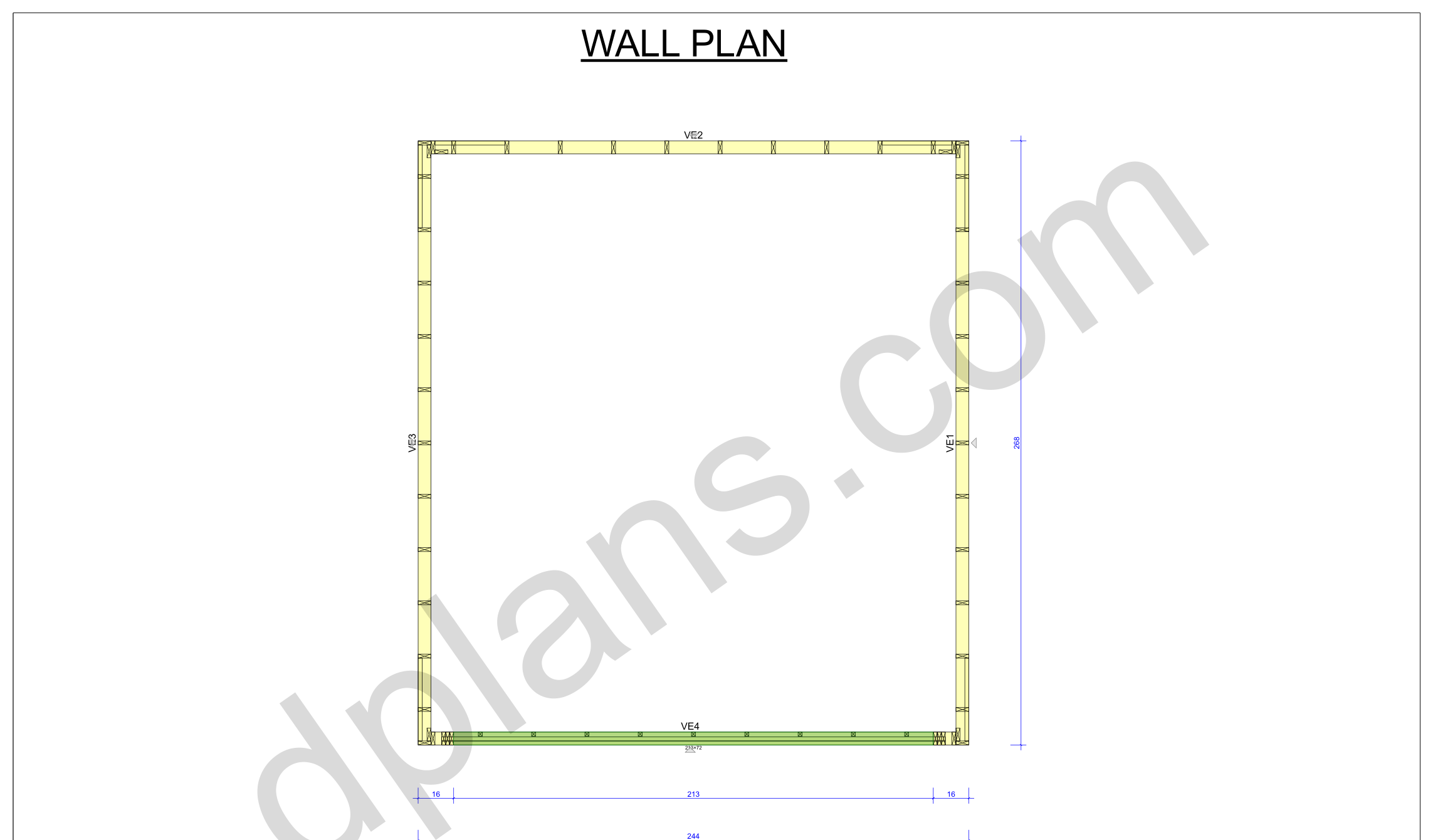 22x20 garage plans, wall layout plan with the four wall panels and the door opening (imperial, inches)