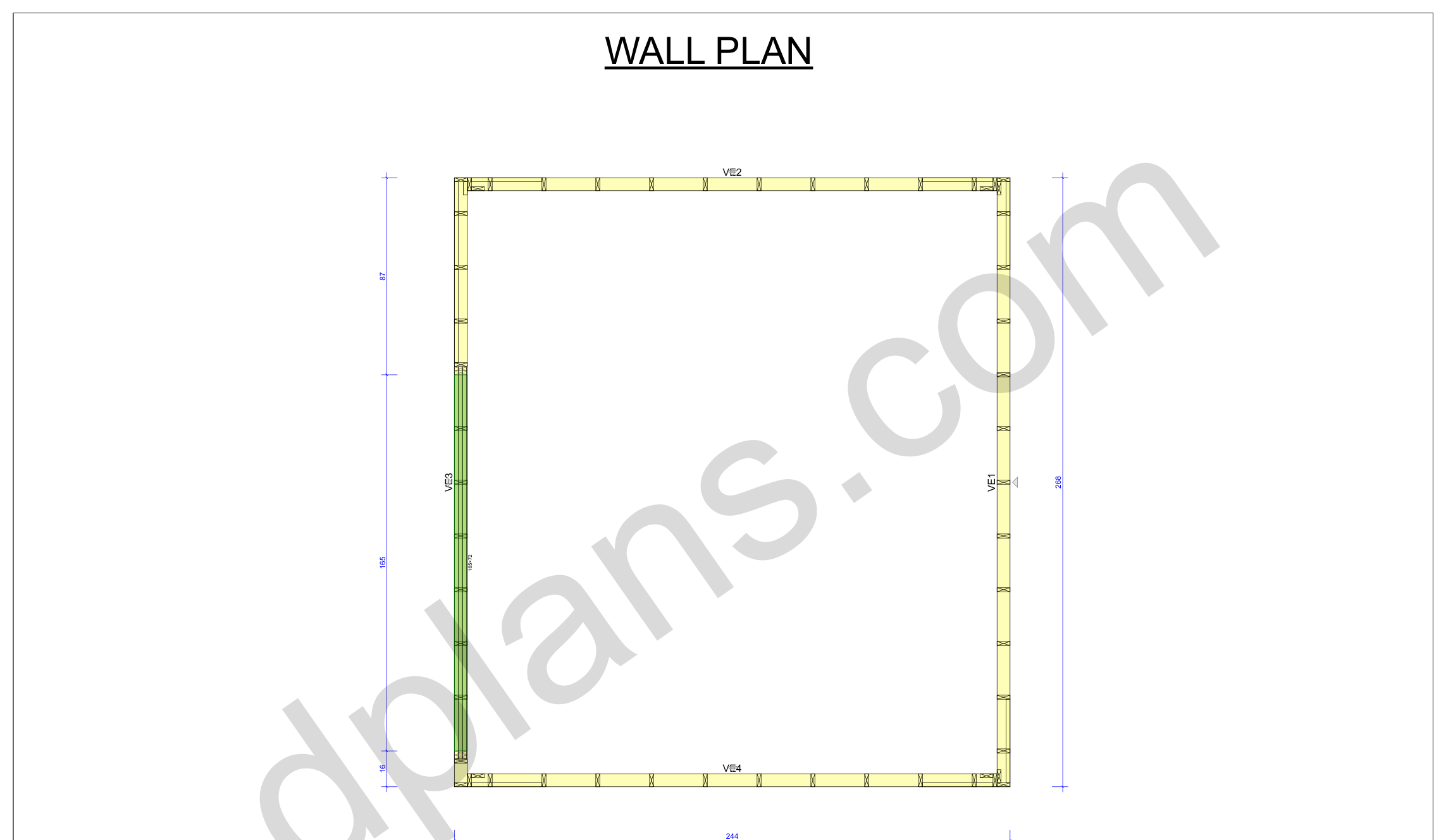 22x20 garage plans, wall layout plan with the four wall panels and the door opening (imperial, inches)