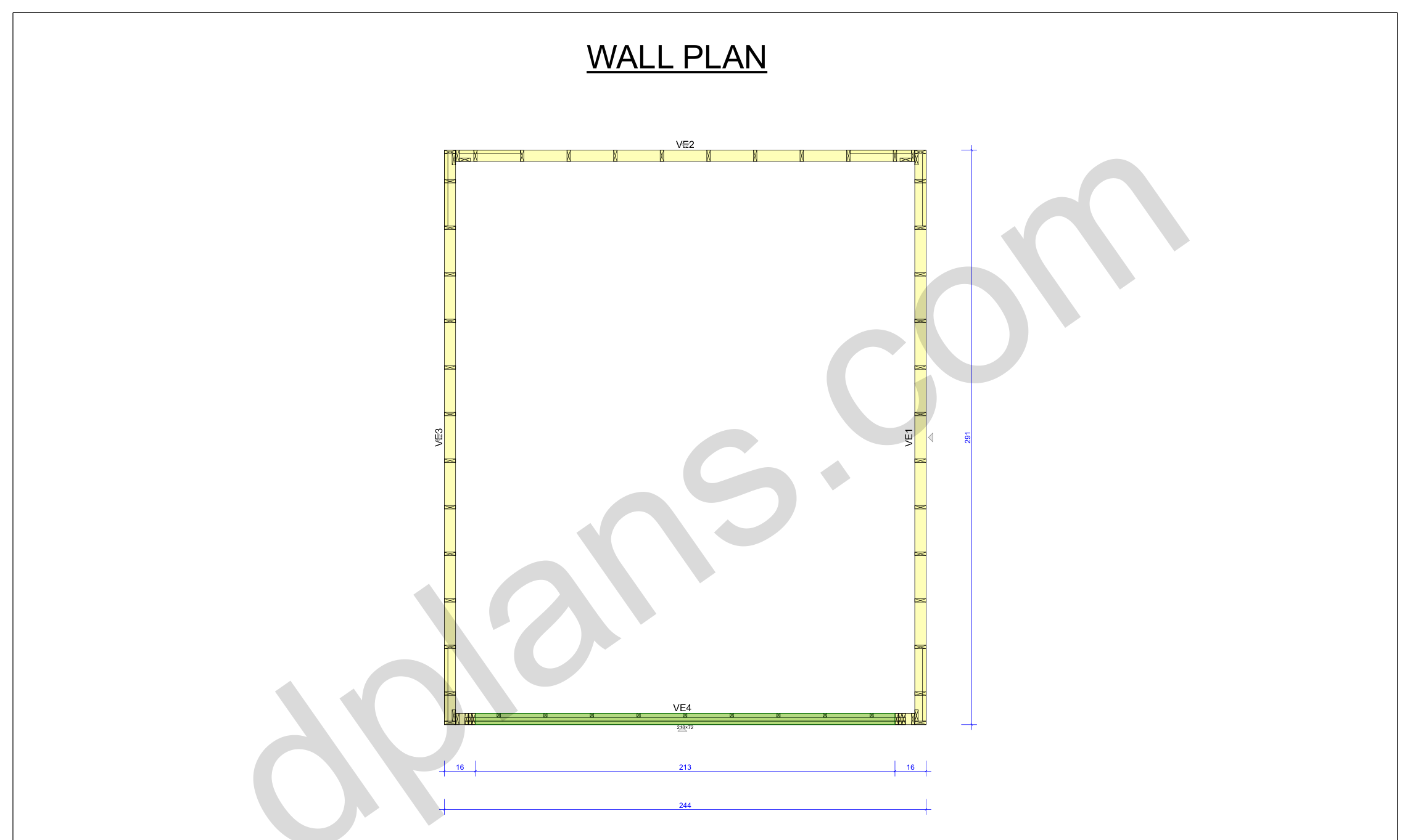 24x20 garage plans, wall layout plan with the four wall panels and the door opening (imperial, inches)