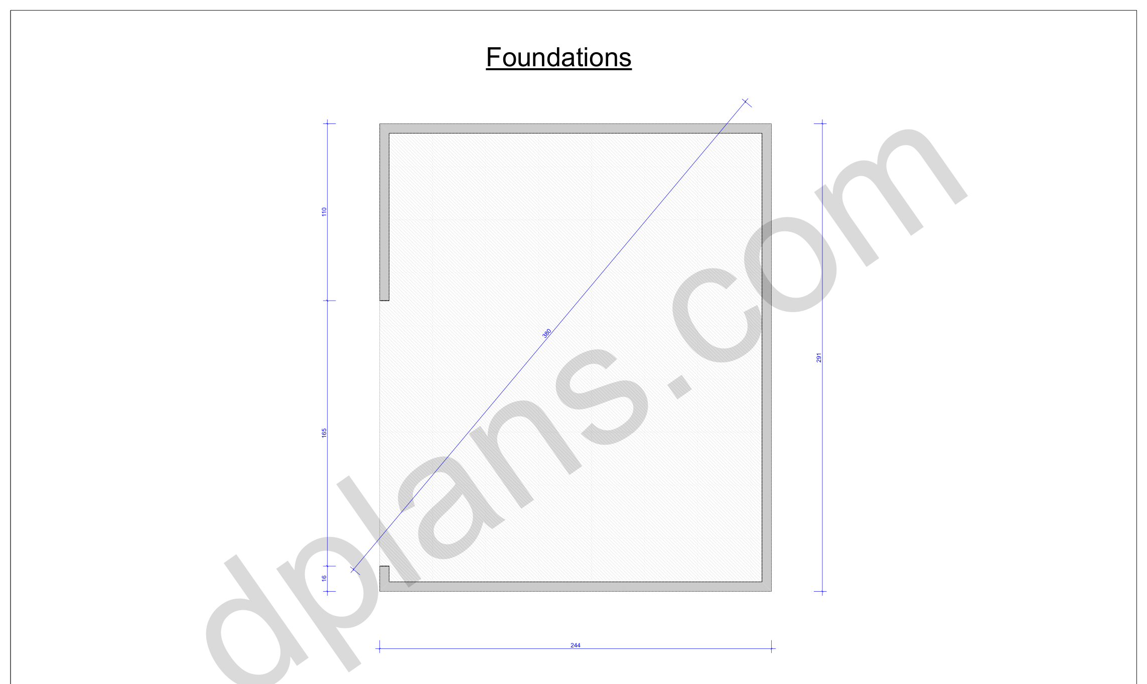 Planos de garaje 24x20, plano de cimentación con el contorno de la losa y la verificación de diagonales (imperial, pulgadas)