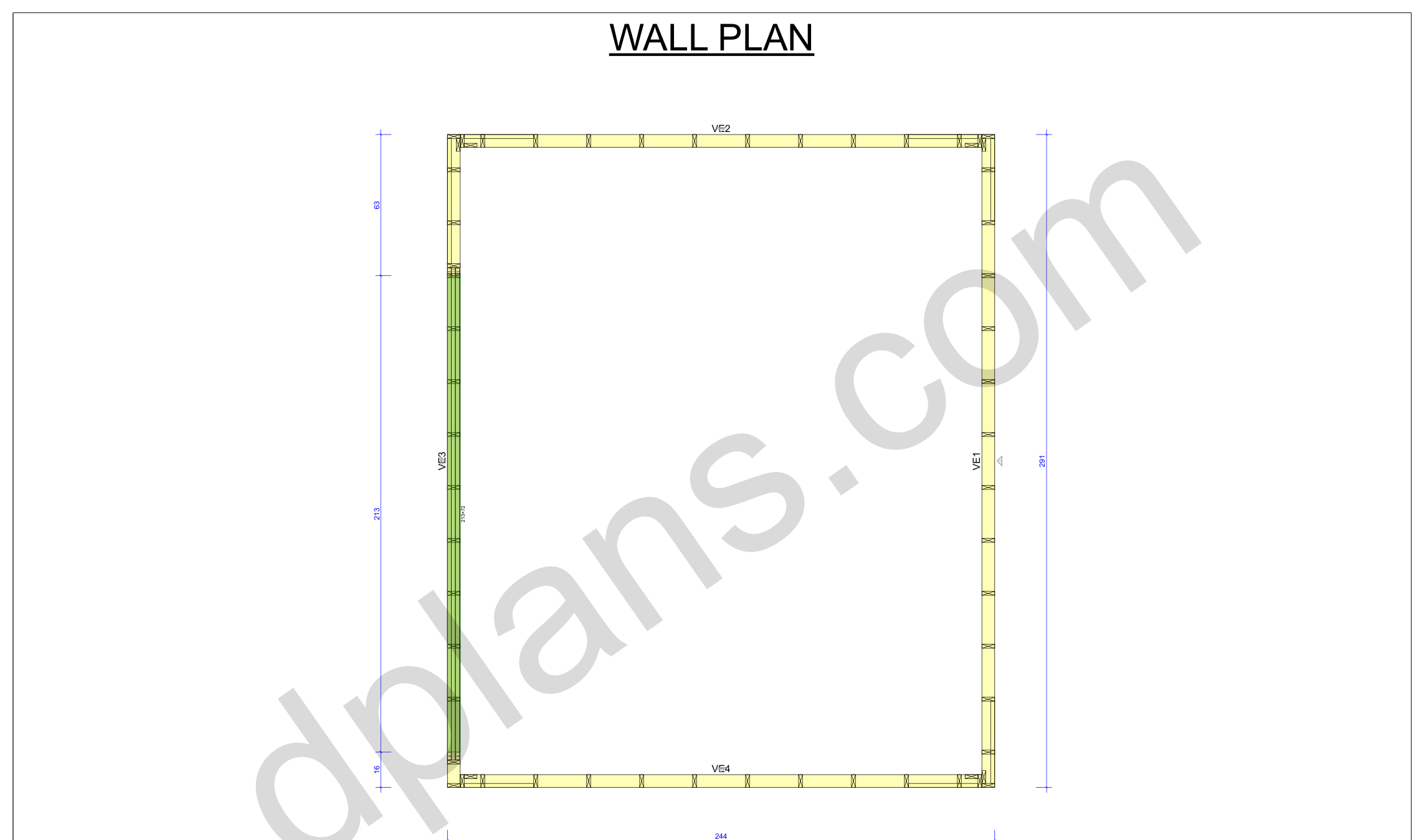 Planos de garaje 24x20, plano de muros con los cuatro paneles y el vano de la puerta (imperial, pulgadas)