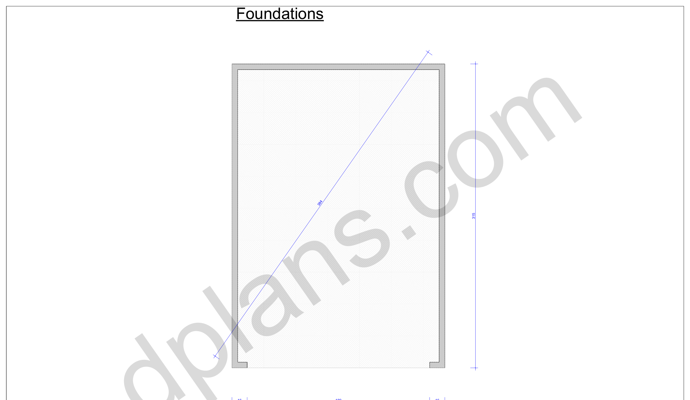26x18 garage plans, foundation plan with the concrete slab outline and diagonal check (imperial, inches)