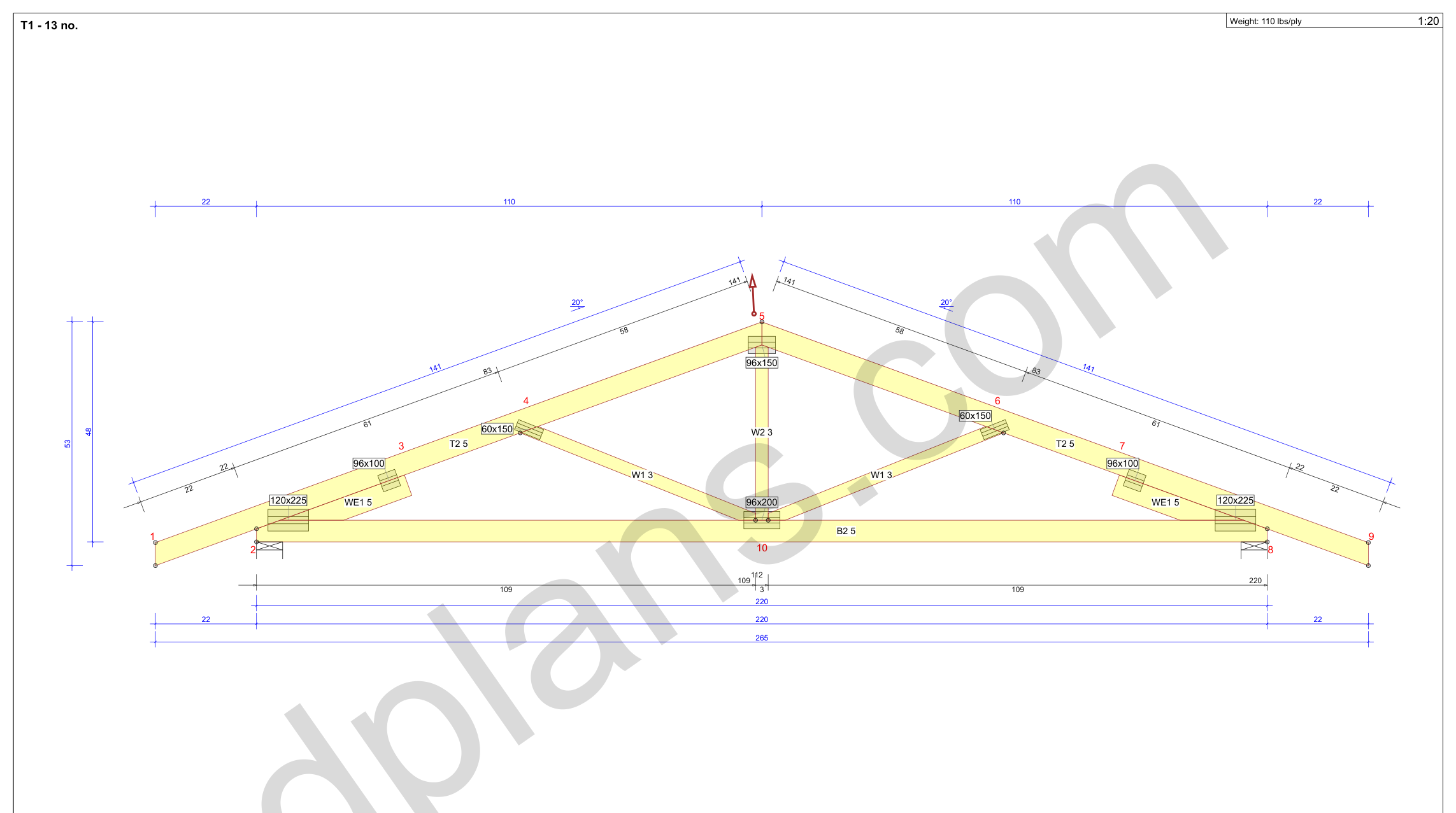 26x18 garage plans, roof truss drawing with chord and web sizes and the cutting list (imperial, inches)