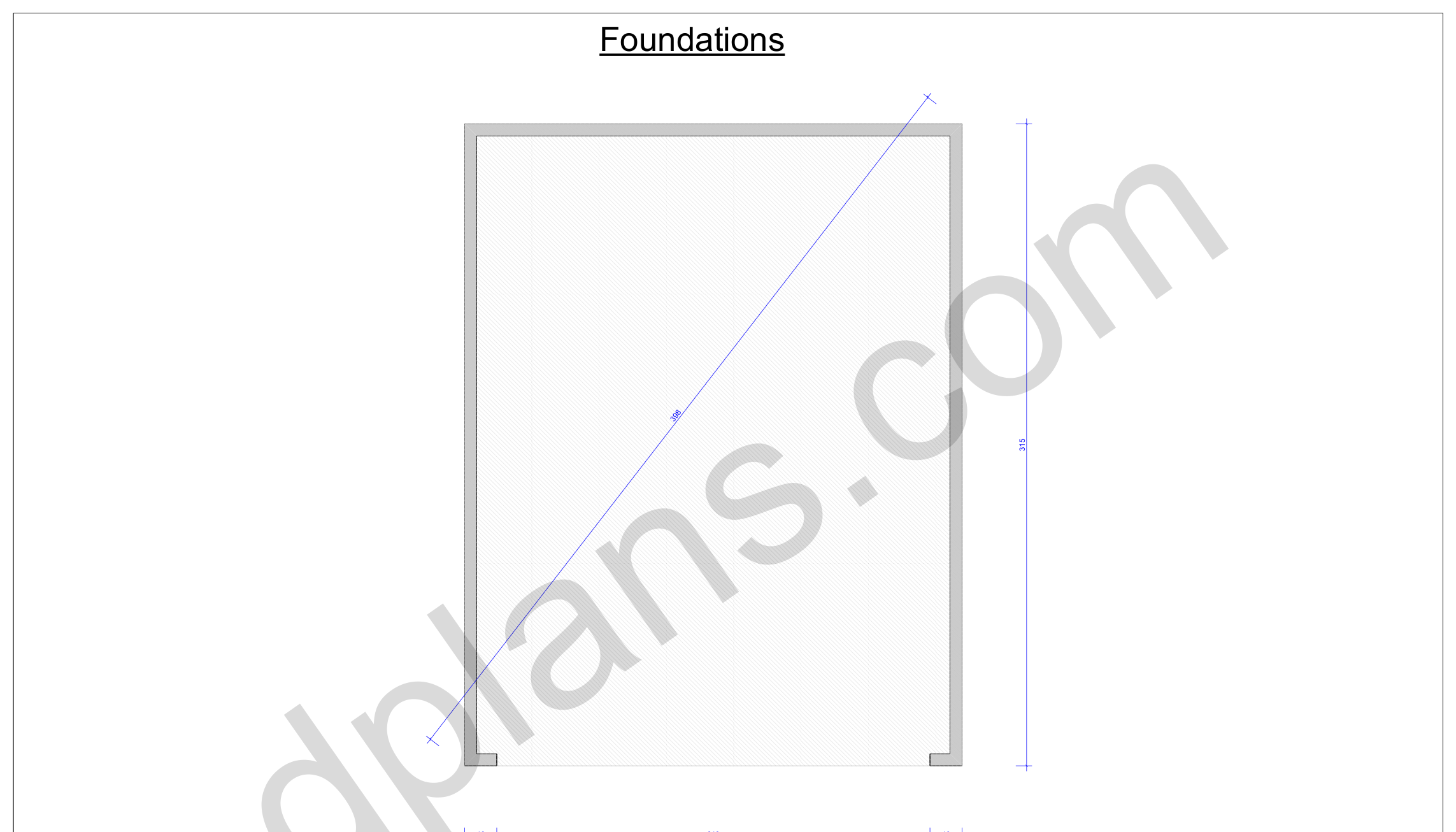 26x20 garage plans, foundation plan with the concrete slab outline and diagonal check (imperial, inches)