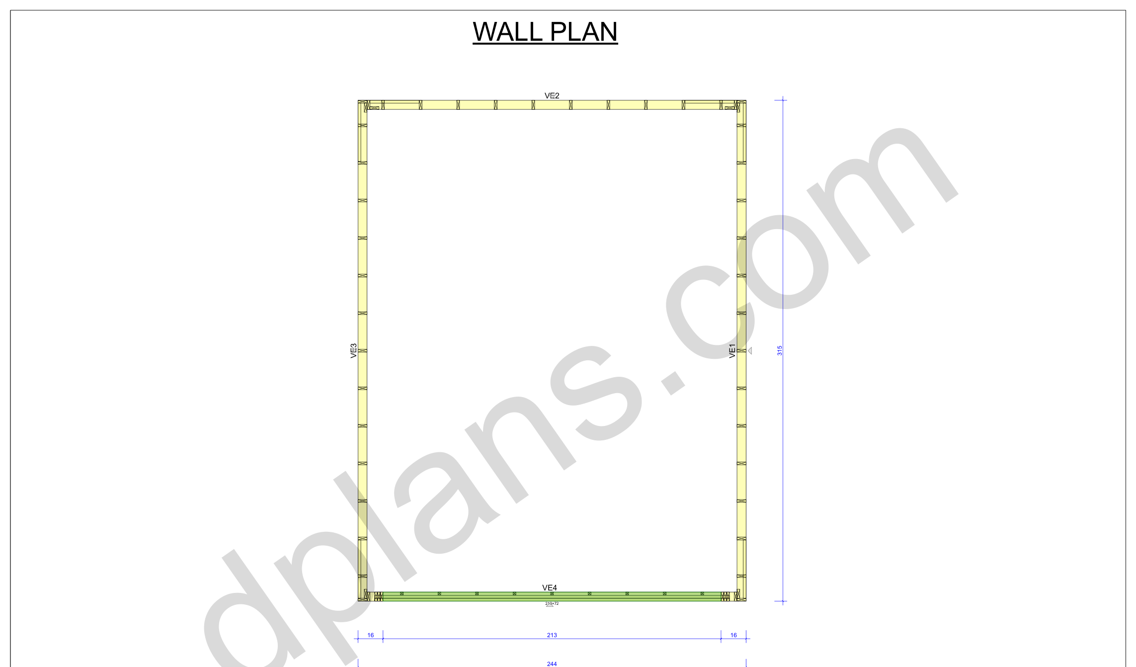 26x20 garage plans, wall layout plan with the four wall panels and the door opening (imperial, inches)