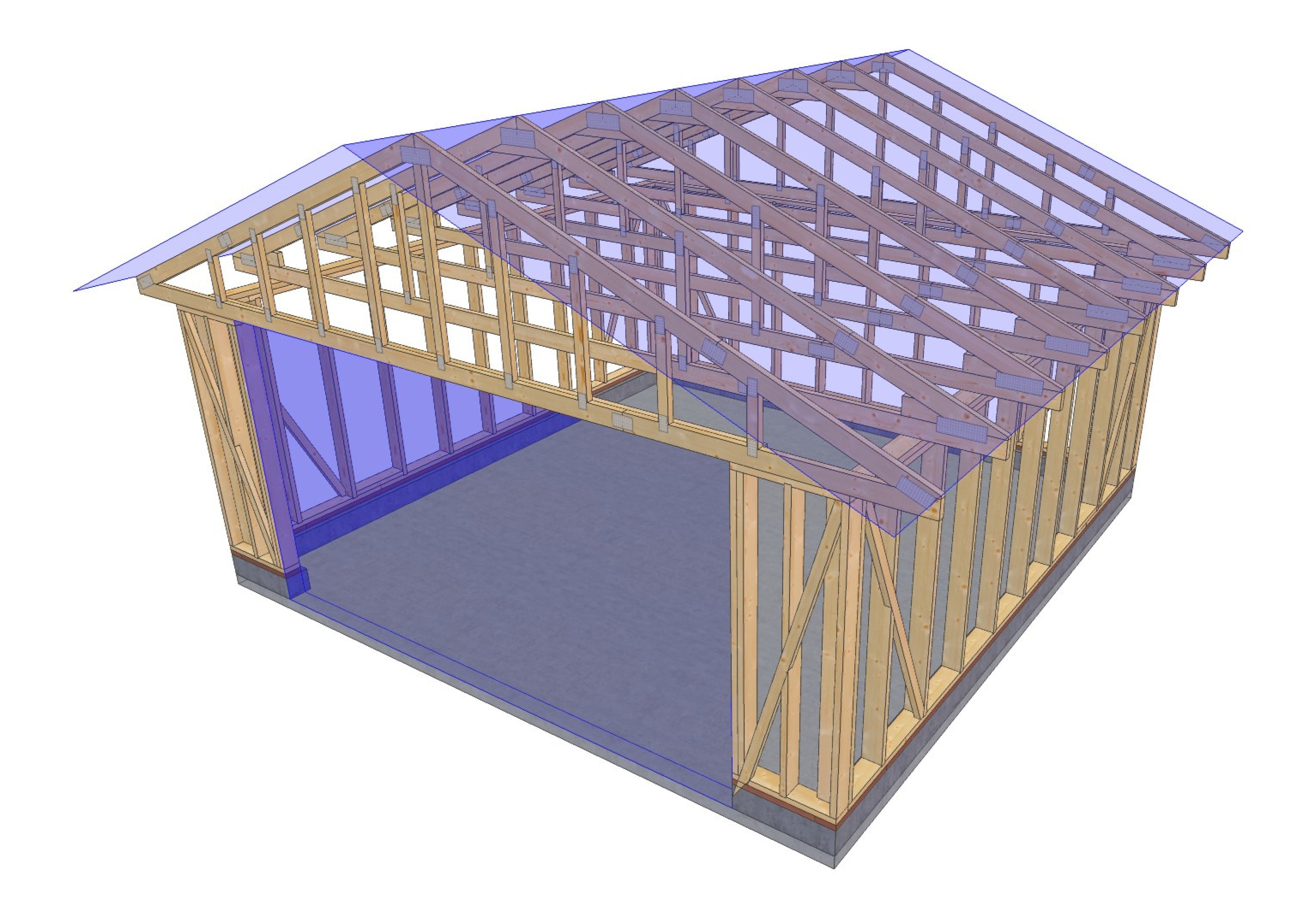 20' x 20' Timber-Frame Garage with Roof Trusses Plans