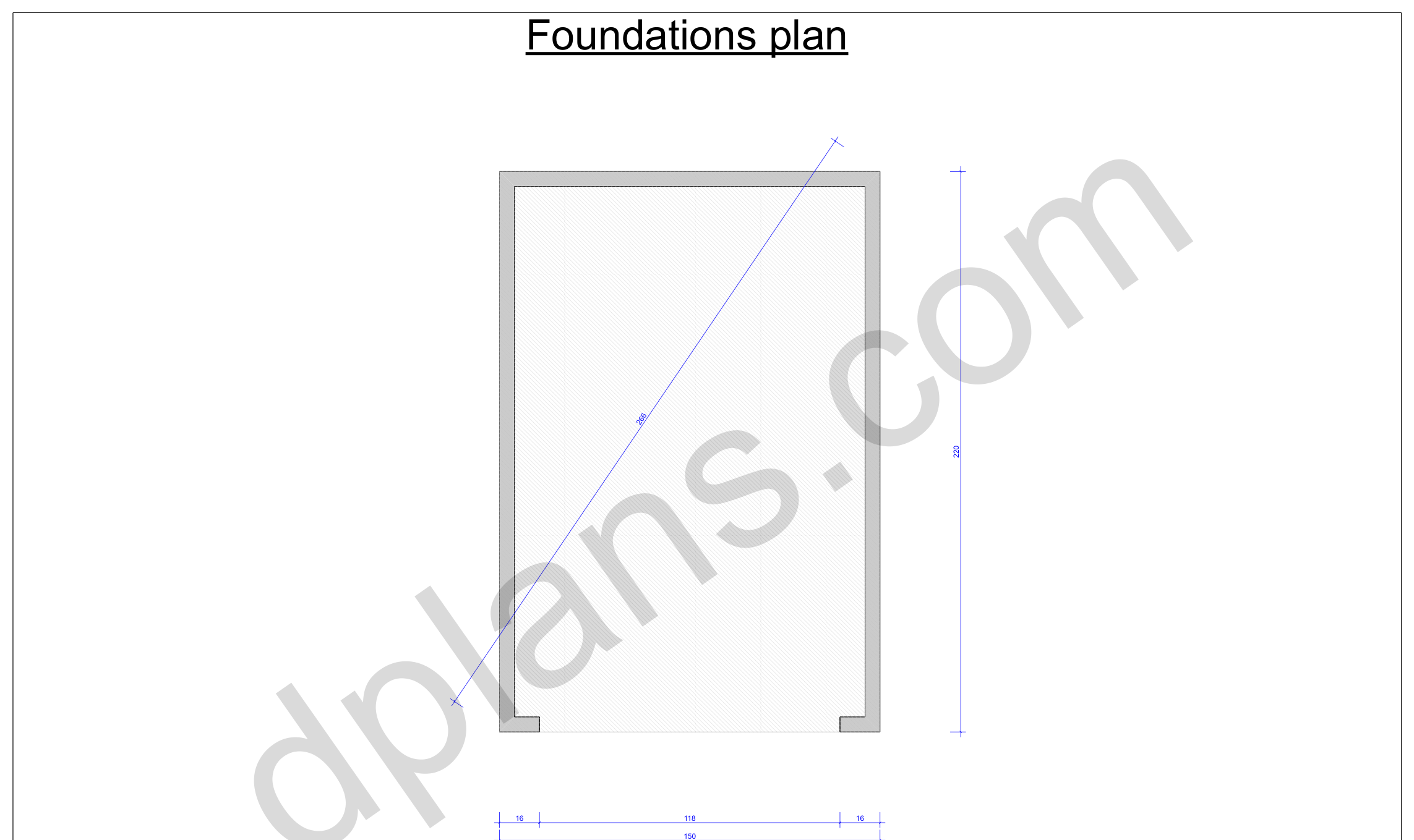 18x13 garage foundation plan with concrete slab outline and dimensions for a single car garage, in inches