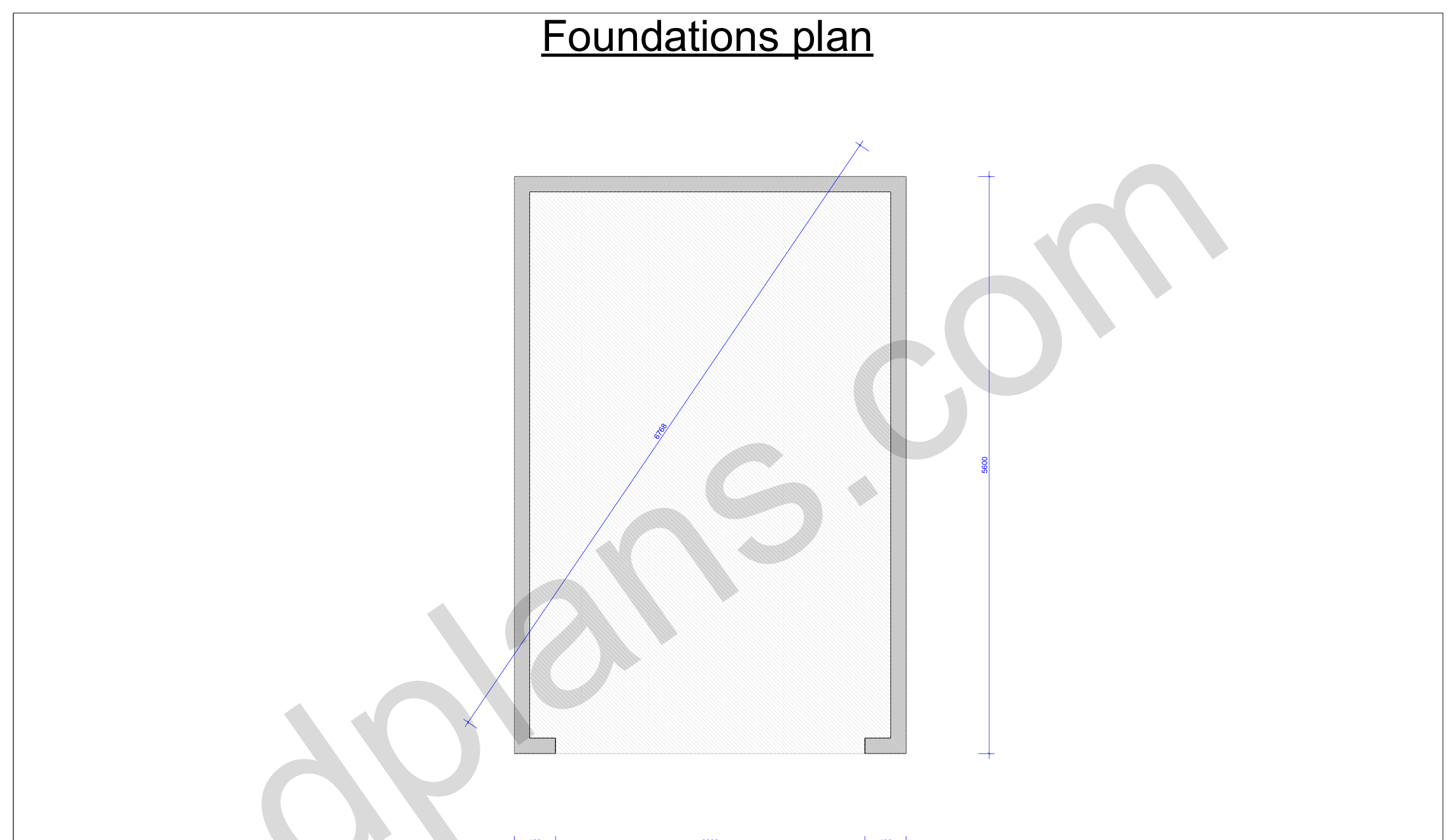 18x13 garage foundation plan with concrete slab outline and dimensions for a single car garage, metric (mm)