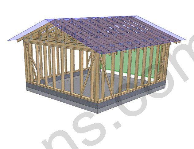 18' 4" x 16' 5" Garage Plans | Single Car Storage Building Design