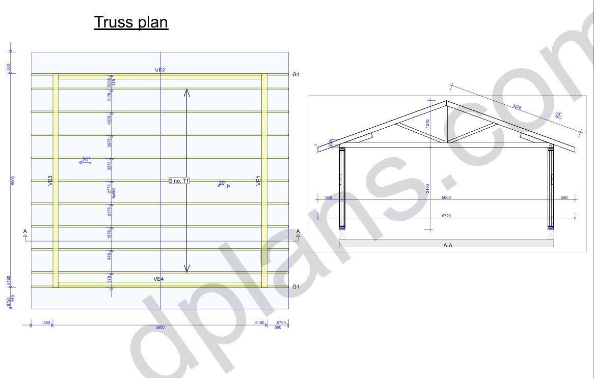 18' 4" x 18' 4" Garage Plans | Square Bay Workshop Blueprint