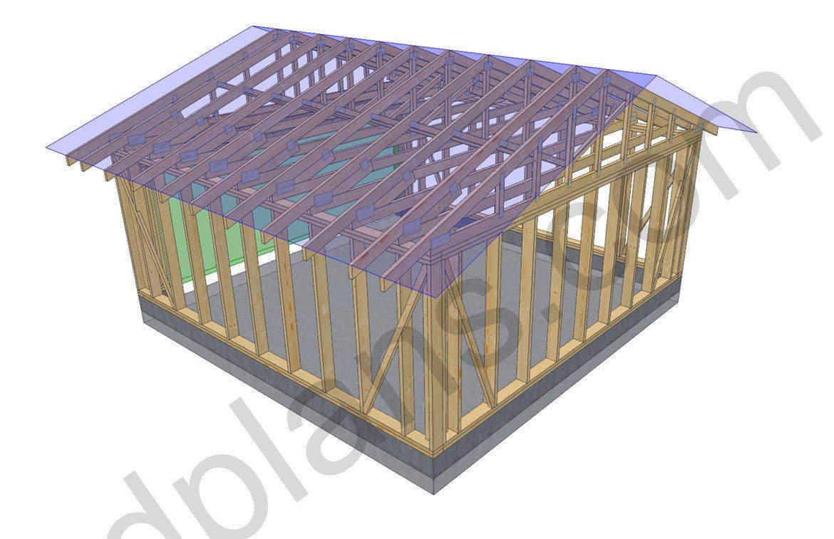 18' 4" x 18' 4" Garage Plans | Square Bay Workshop Blueprint