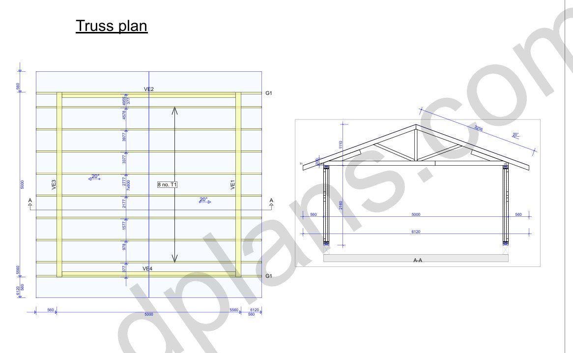 16' 5" x 16' 5" Garage Plans | Square Single Bay Structure