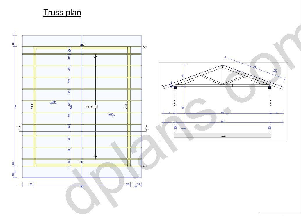 20' 4" x 16' 5" Garage Plans | Deep Bay Carport Blueprint