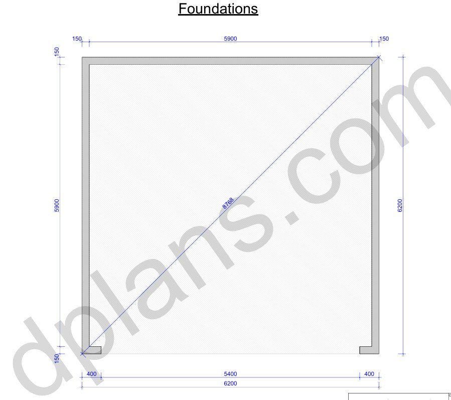 20' 4" x 20' 4" Garage Plans | Square Workshop Blueprint