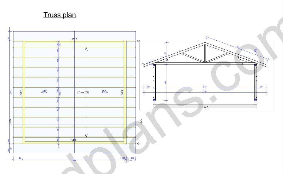 20' 4" x 20' 4" Garage Plans | Square Workshop Blueprint