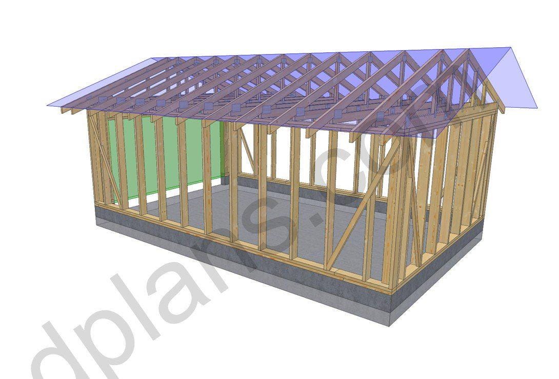 22' 4" x 14' 5" Garage Plans | Long Narrow Storage Building