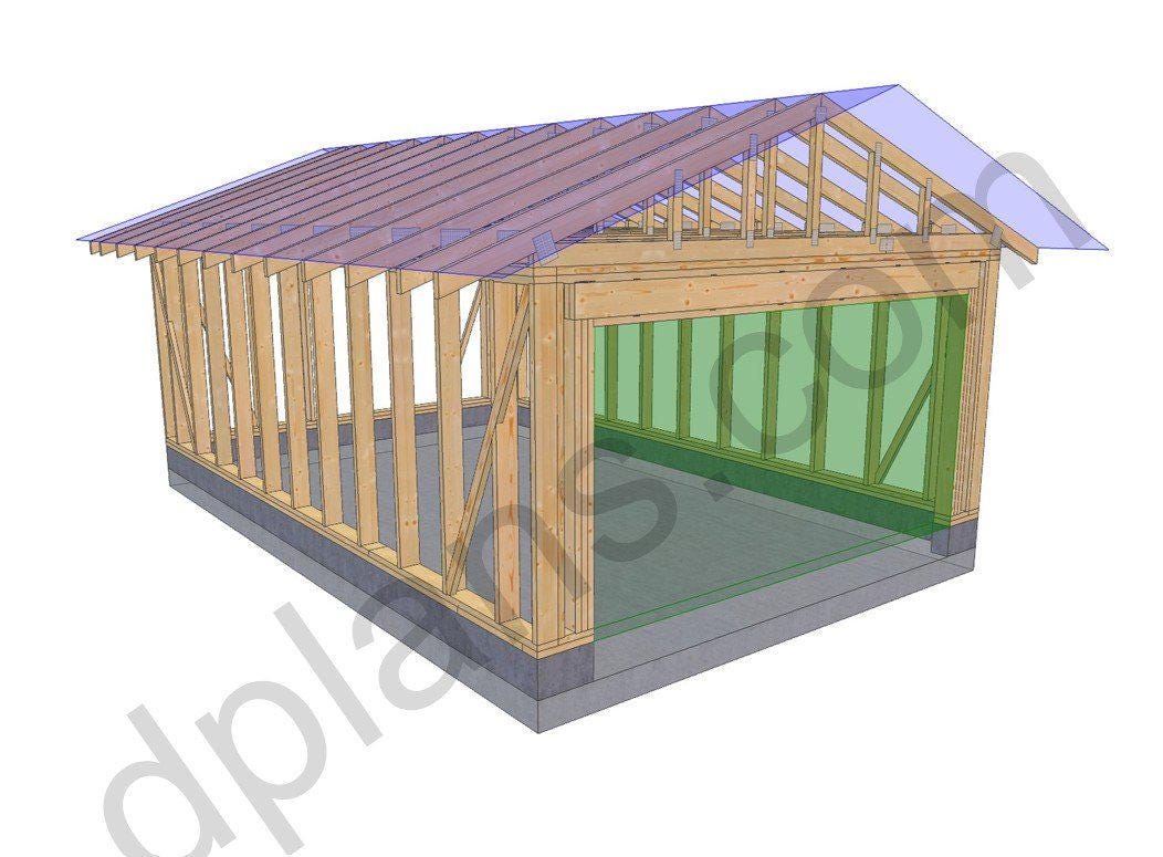 22' 4" x 14' 5" Garage Plans | Long Narrow Storage Building
