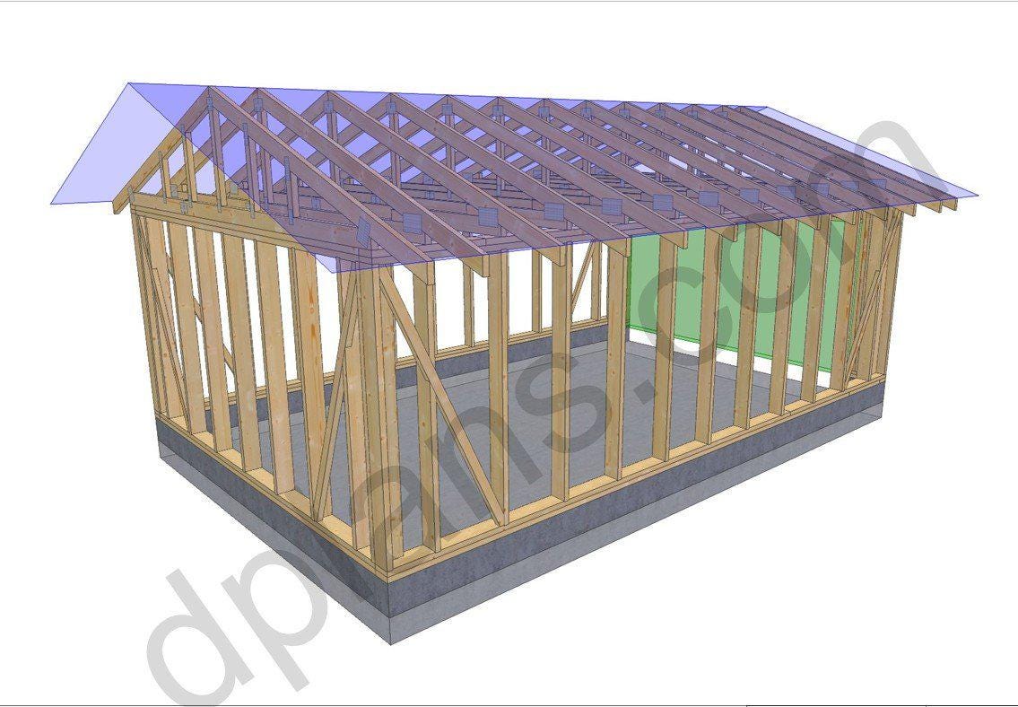 22' 4" x 14' 5" Garage Plans | Long Narrow Storage Building