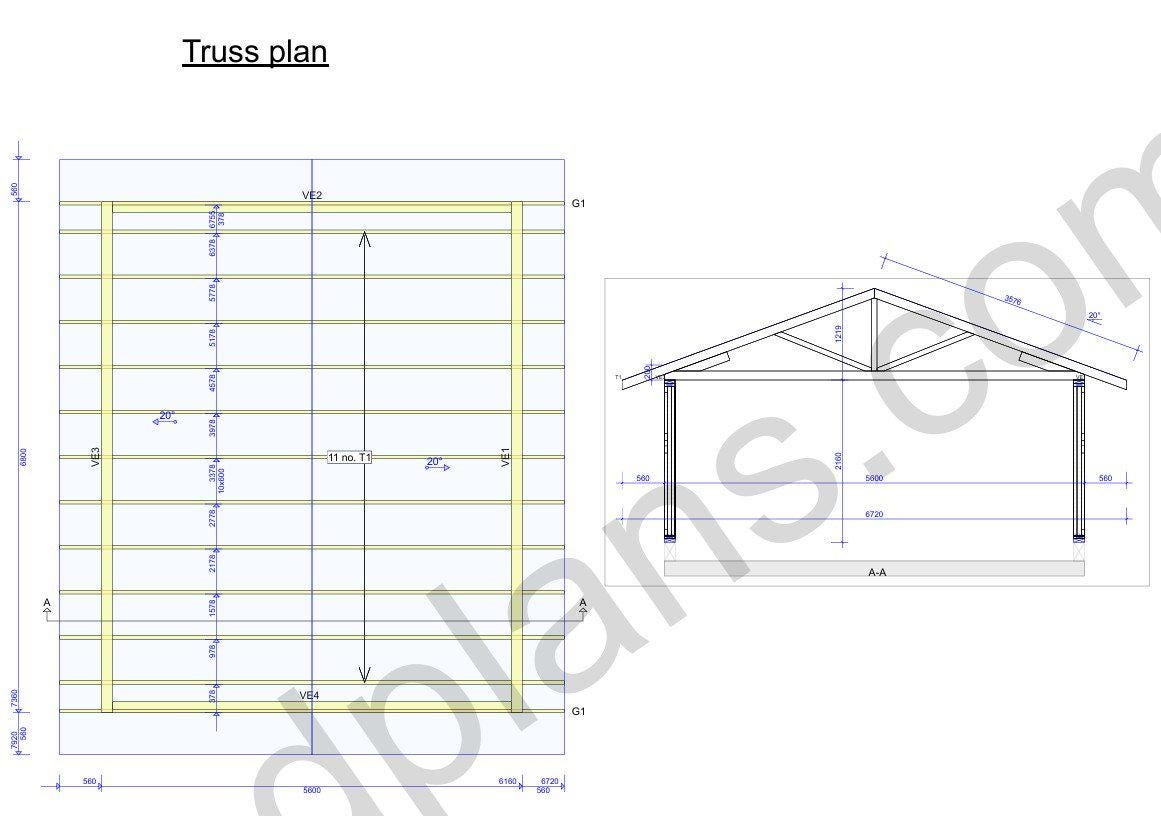 22' 4" x 18' 4" Garage Plans | Extended Vehicle Shelter Layout