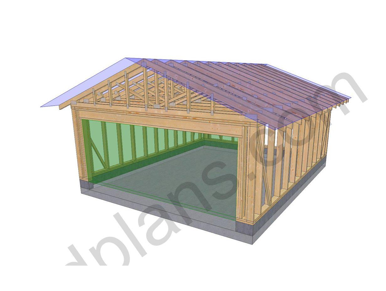 22' 4" x 18' 4" Garage Plans | Extended Vehicle Shelter Layout