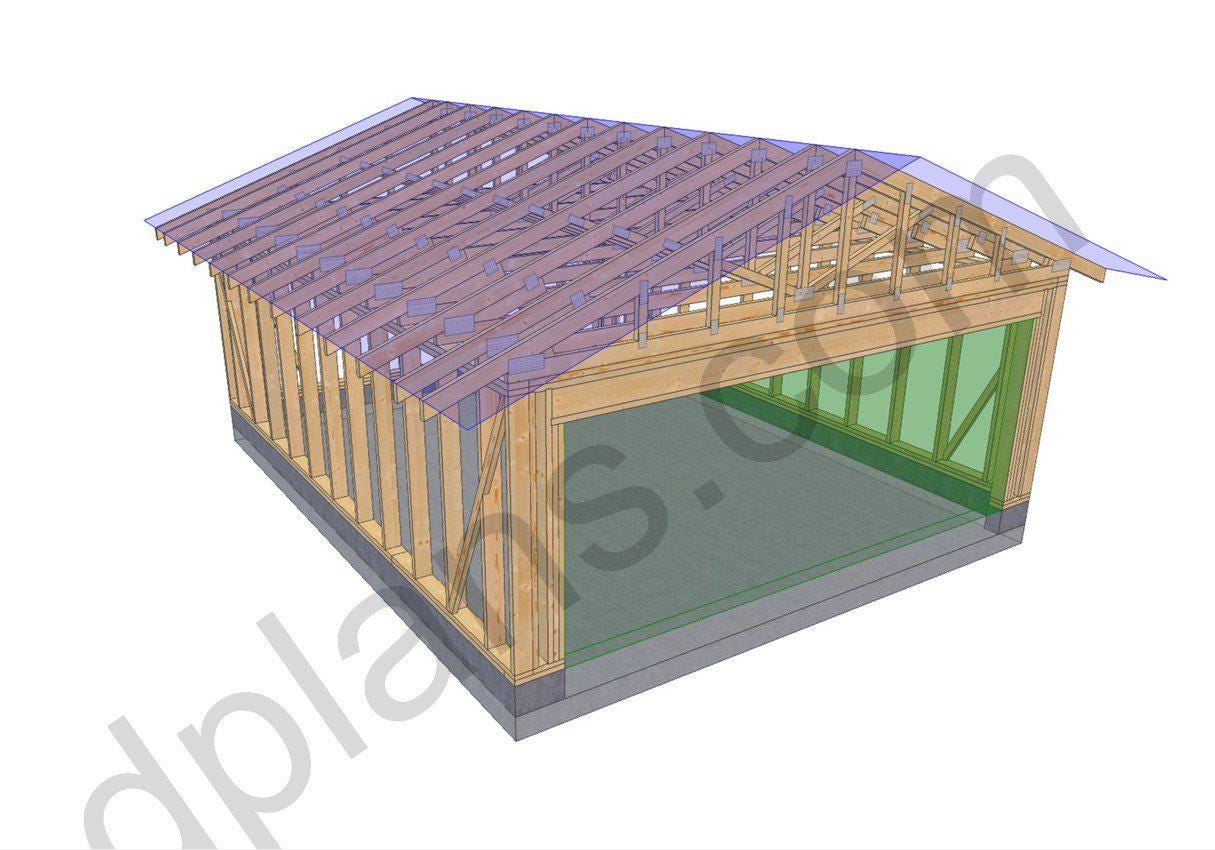 22' 4" x 18' 4" Garage Plans | Extended Vehicle Shelter Layout