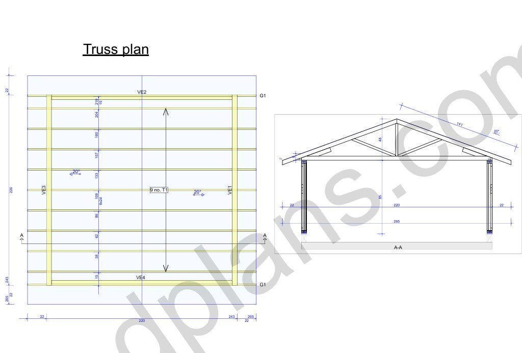 18' 4" x 18' 4" Garage Plans | Square Bay Workshop Blueprint