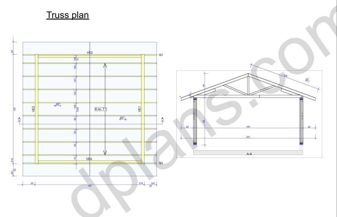 16' 5" x 16' 5" Garage Plans | Square Single Bay Structure