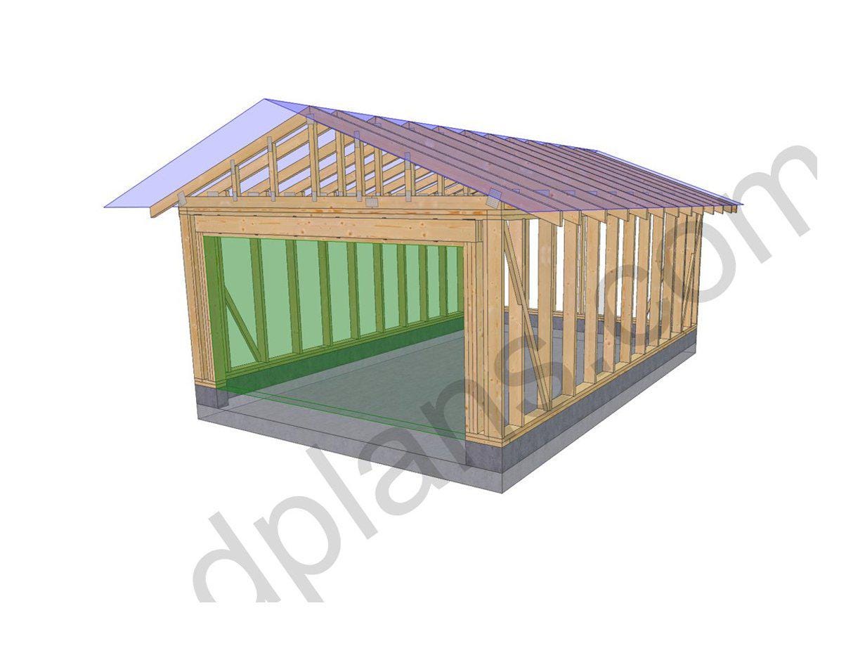 22' 4" x 14' 5" Garage Plans | Long Narrow Storage Building