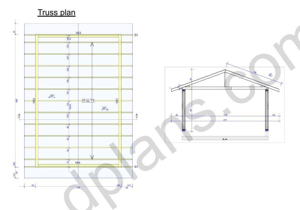 22' 4" x 14' 5" Garage Plans | Long Narrow Storage Building
