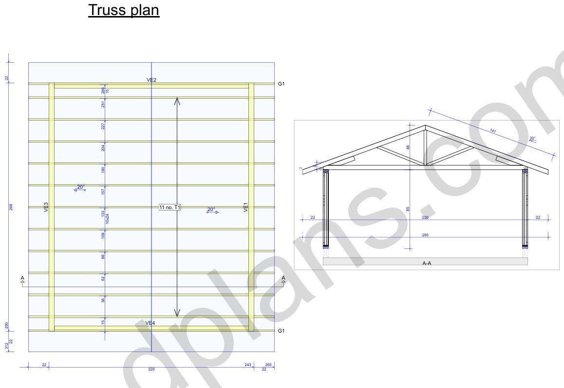 22' 4" x 18' 4" Garage Plans | Extended Vehicle Shelter Layout