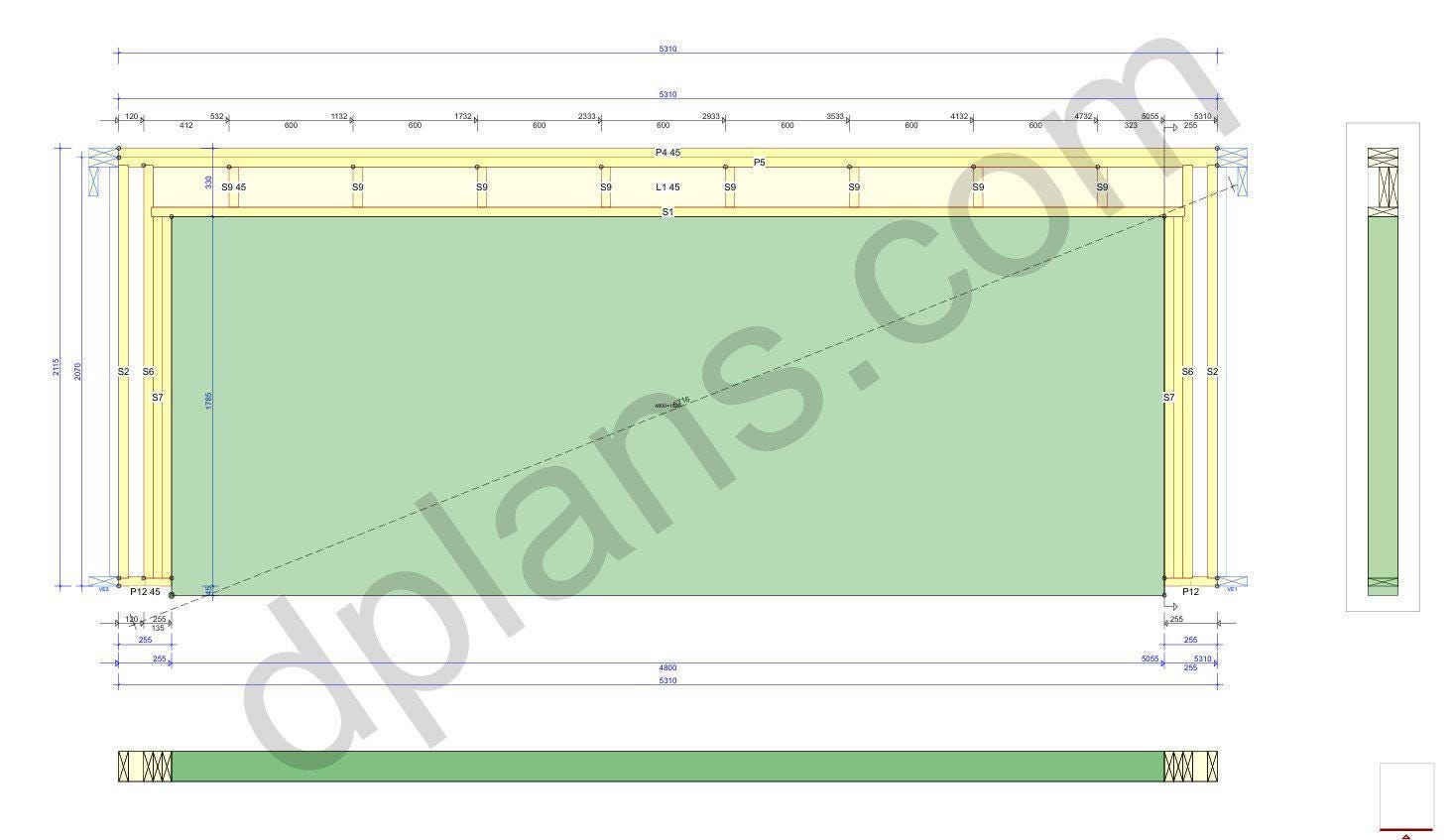 22' 4" x 18' 4" Garage Plans | Extended Vehicle Shelter Layout