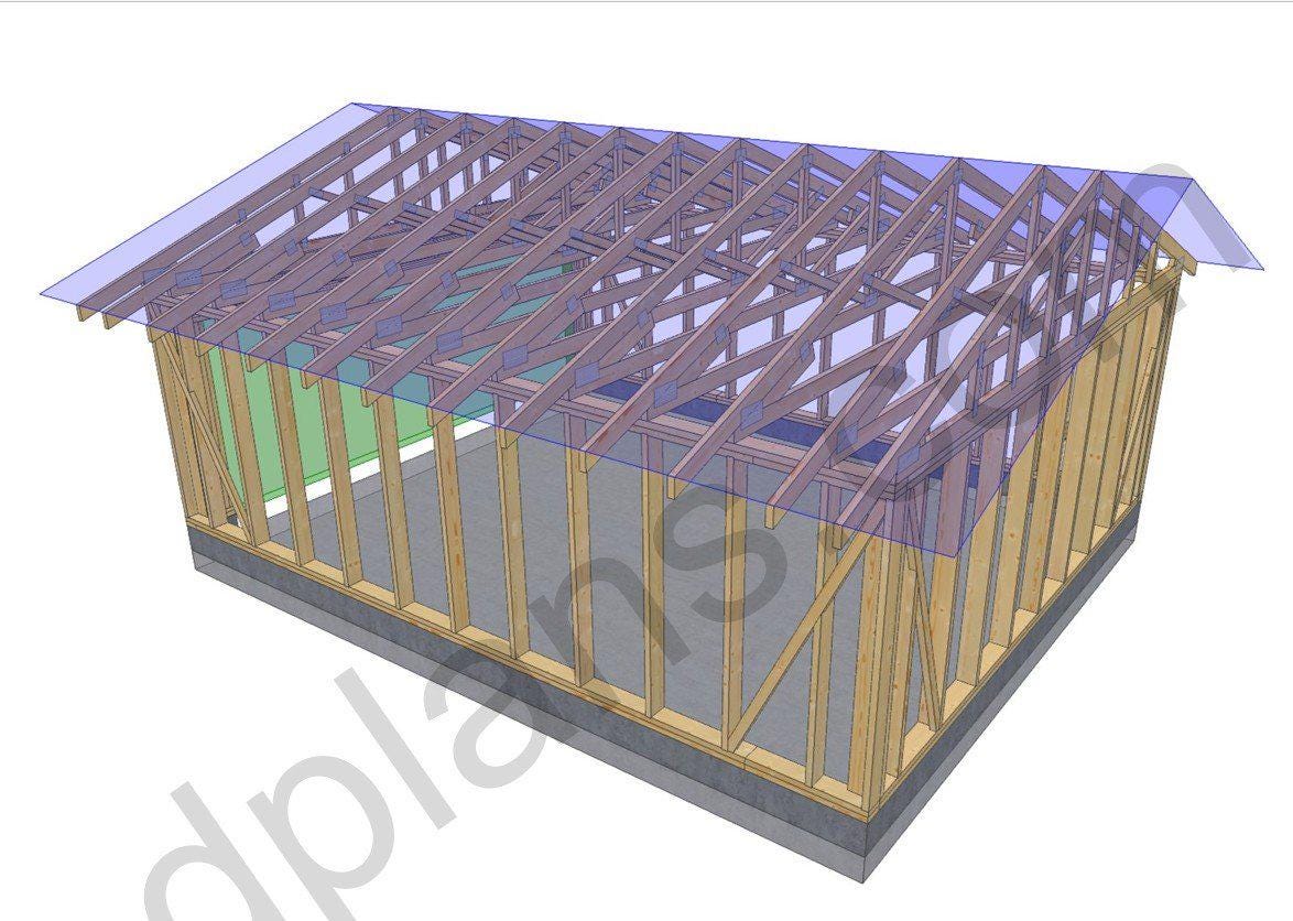 22' 4" x 18' 4" Garage Plans | Extended Vehicle Shelter Layout