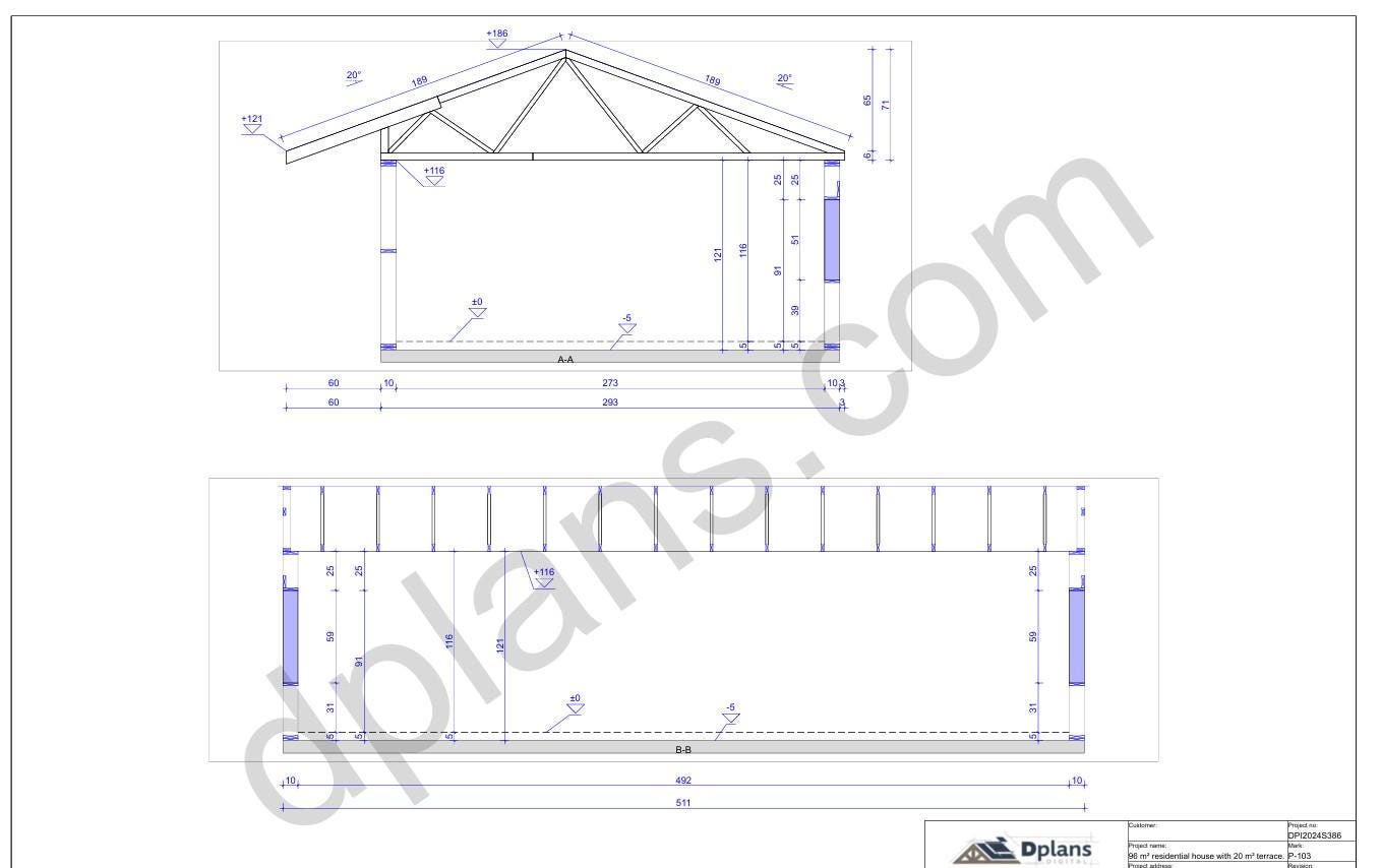 42' 7" x 29' 5" Baupläne für Haus mit Terrasse | Wohnhaus-Bauplan Download