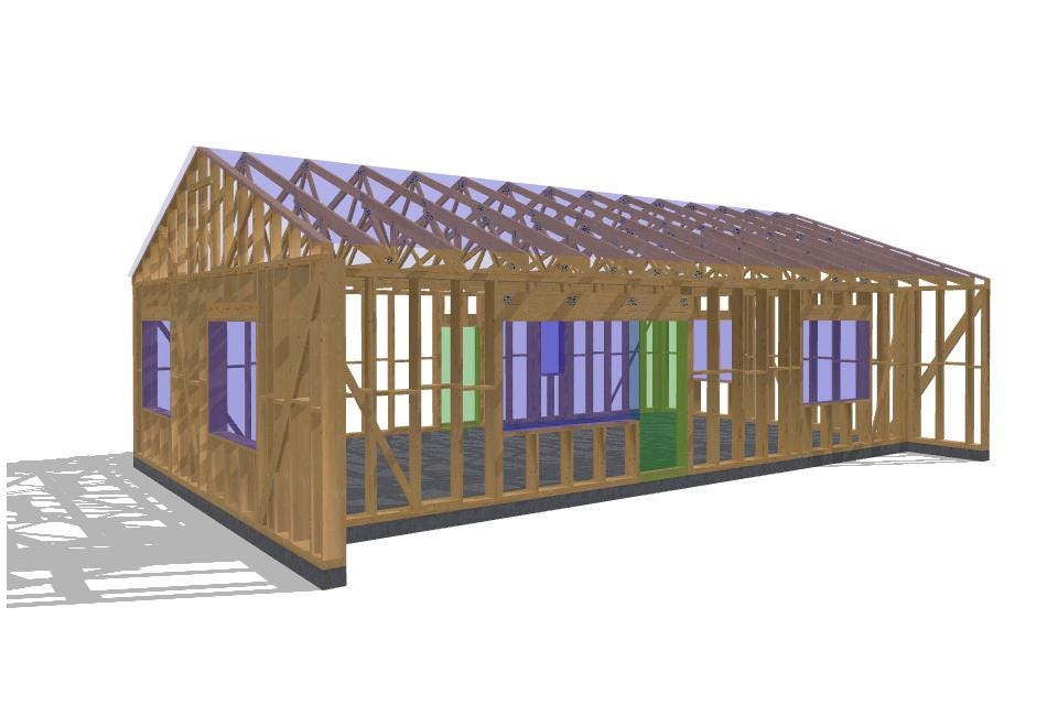 42' 7" x 29' 5" Baupläne für Haus mit Terrasse | Wohnhaus-Bauplan Download