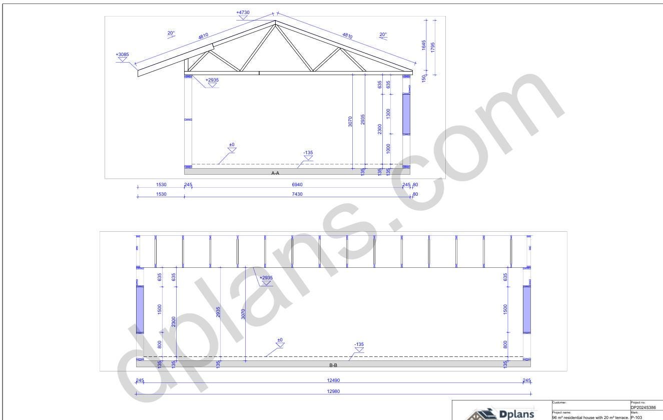 42' 7" x 29' 5" Baupläne für Haus mit Terrasse | Wohnhaus-Bauplan Download
