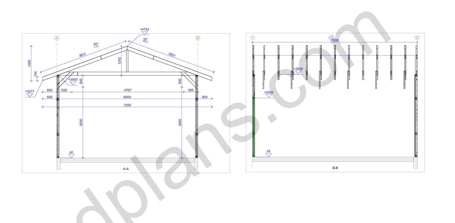 19' 8" x 23' Garage Plans with 10' Height | Tall Ceiling Garage Blueprint PDF