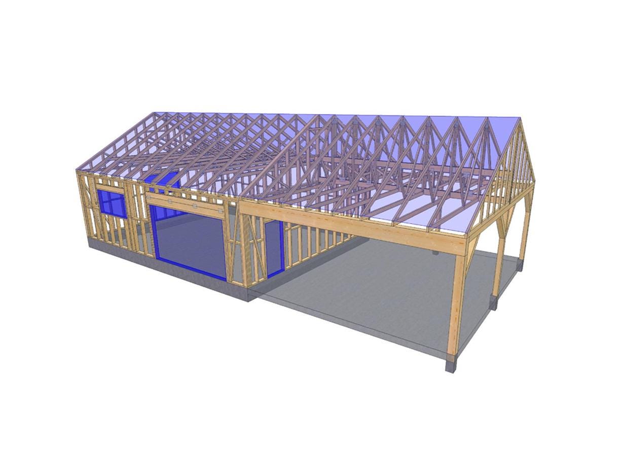 27' 2" x 56' 9" Garage with Carport Plans | Large Garage-Carport