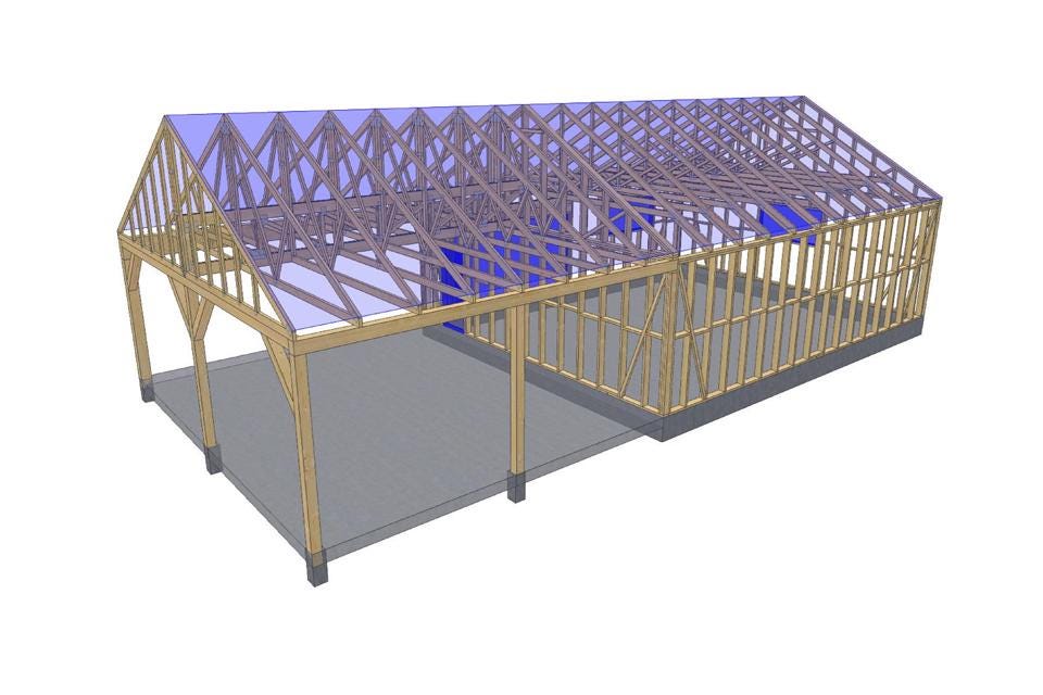 27' 2" x 56' 9" Garage with Carport Plans | Large Garage-Carport