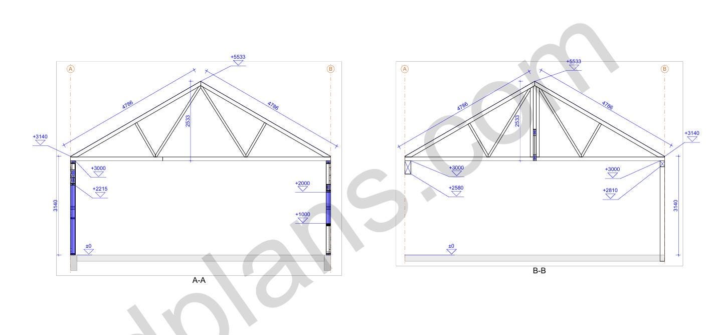 27' 2" x 56' 9" Garage with Carport Plans | Large Garage-Carport