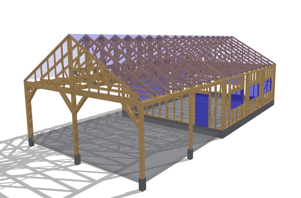 27' 2" x 56' 9" Garage with Carport Plans | Large Garage-Carport